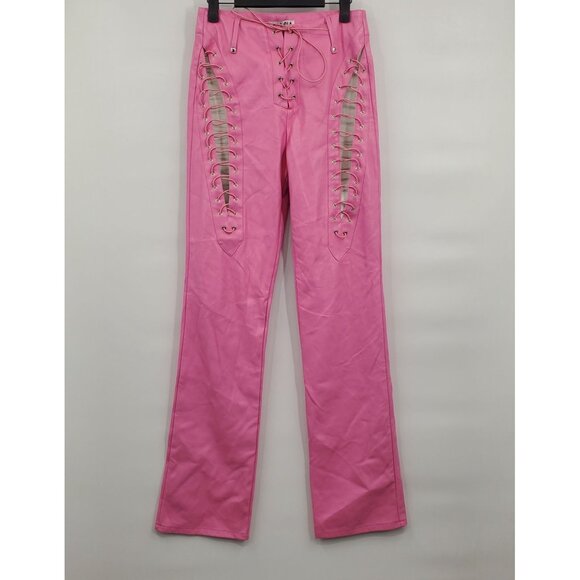 I AM GIA Xenia Pant Women Size Medium Lace Up Low Waist Faux Leather Baby Pink - Picture 1 of 14